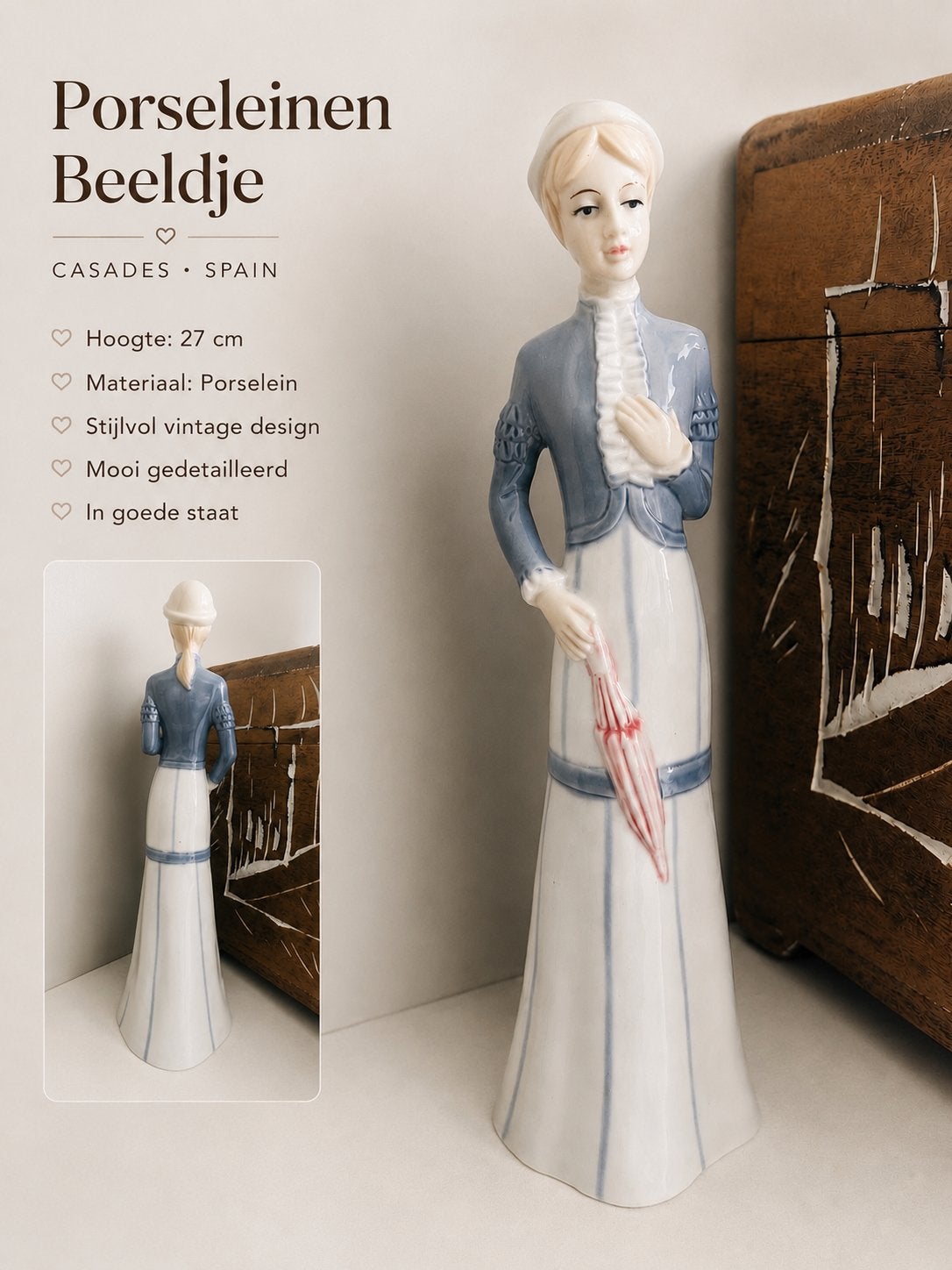 Vintage Porseleinen Beeldje Vrouw met Paraplu - Casades, Ophalen of Verzenden, Mens