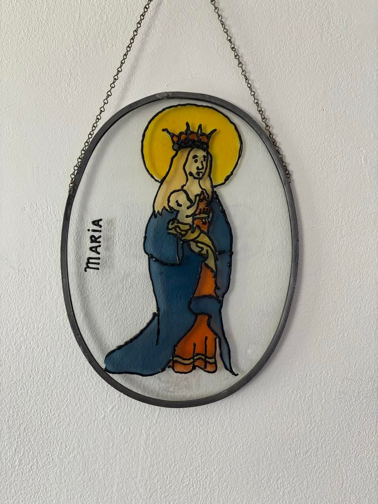 Maria met kind glas in lood hanger, Ophalen of Verzenden