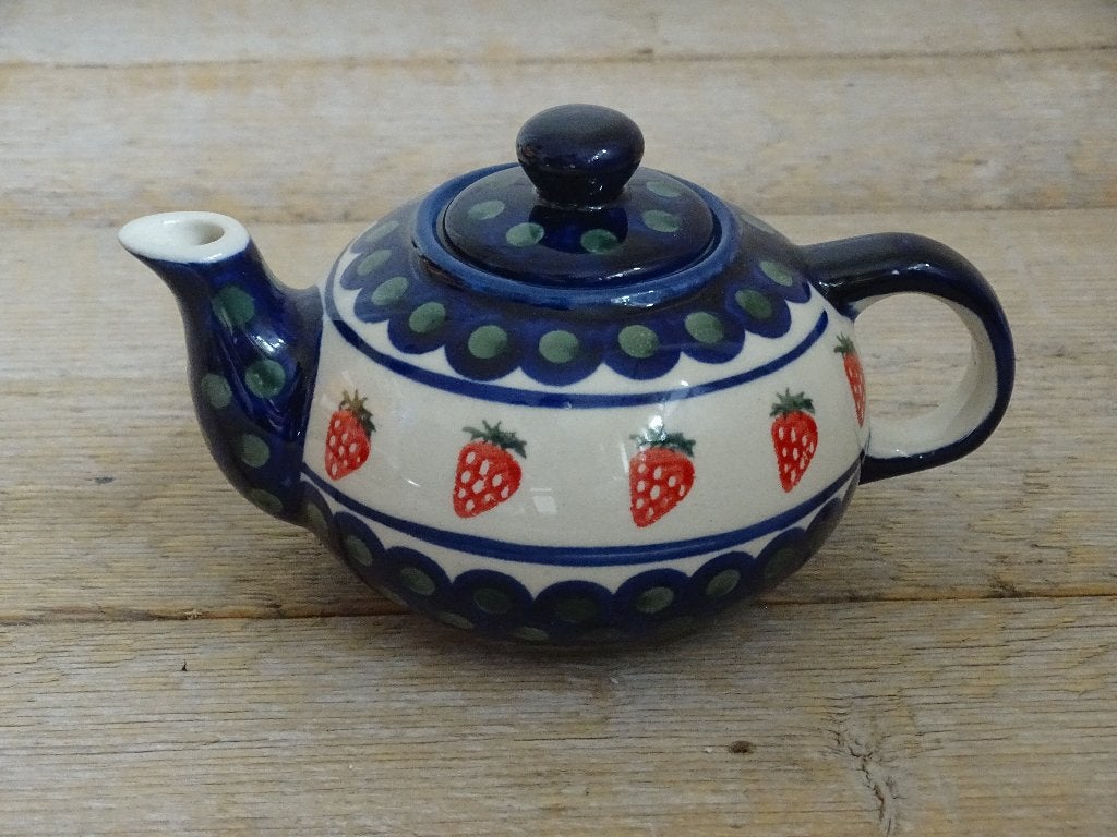 Theepotje, Pools aardewerk, Bunzlau, Aardbeien, z.g.a.n., Ophalen of Verzenden