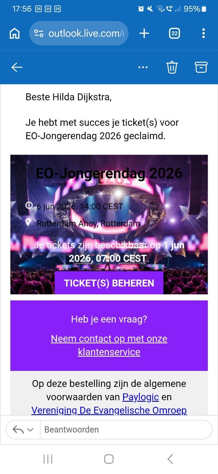 Veldticket EO-jongerendag 2026, Eén persoon