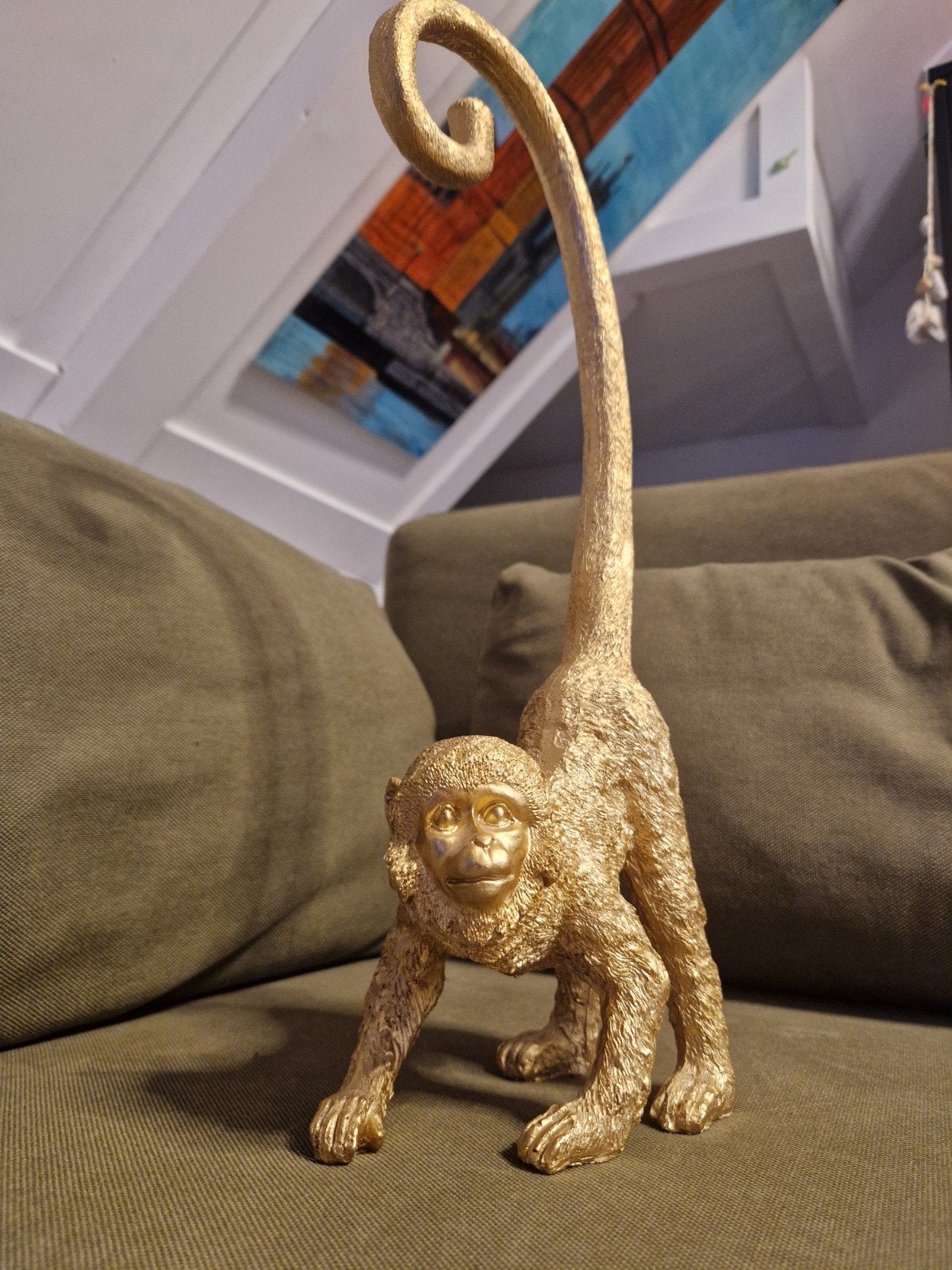 Gouden aap decoratiebeeld met lange staart, Ophalen, Kunststof, Zo goed als nieuw, Goud