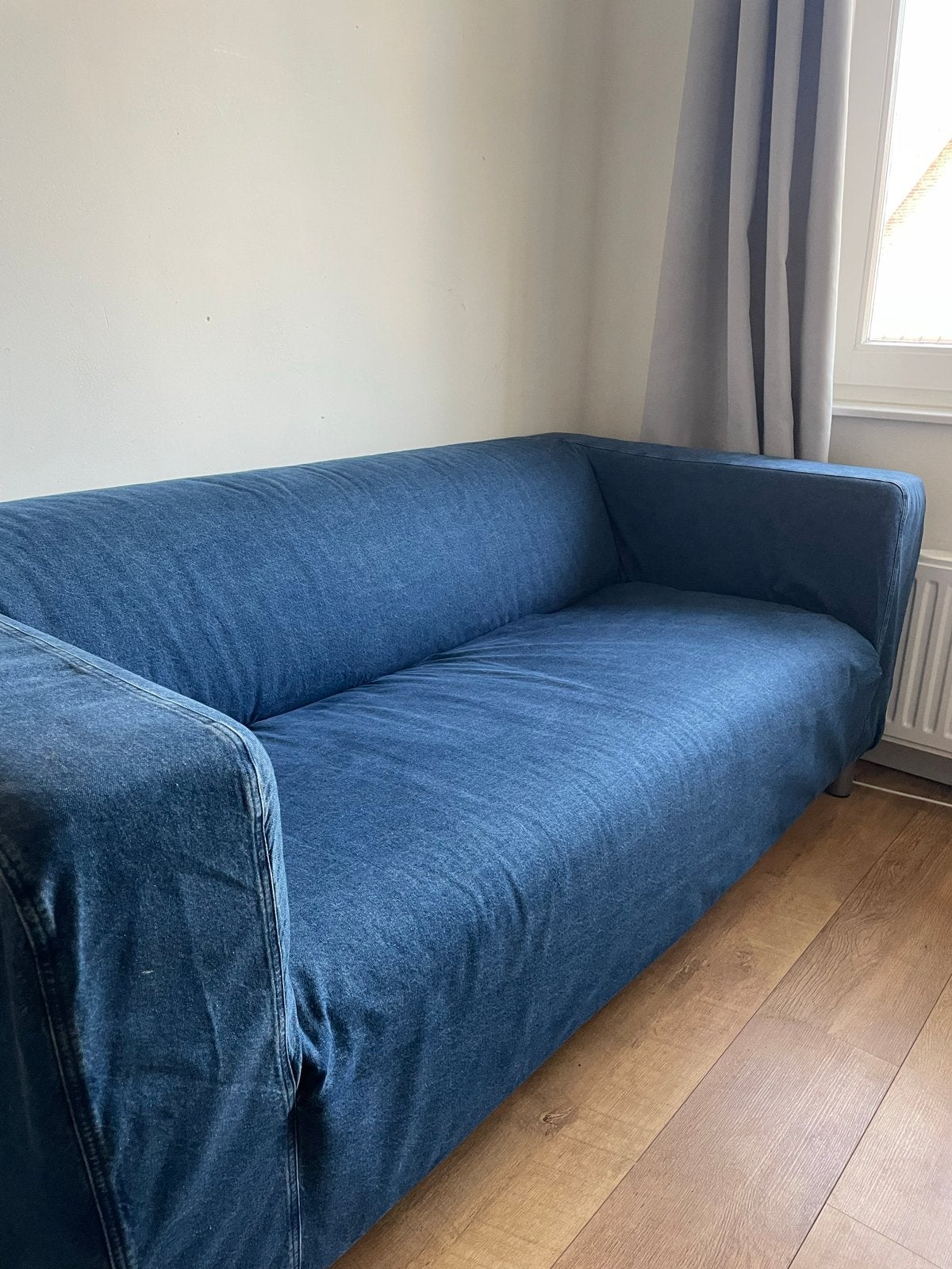 Comfortabele denim bank, Huis en Inrichting, Ophalen, Gebruikt, Minder dan 75 cm, 150 tot 200 cm