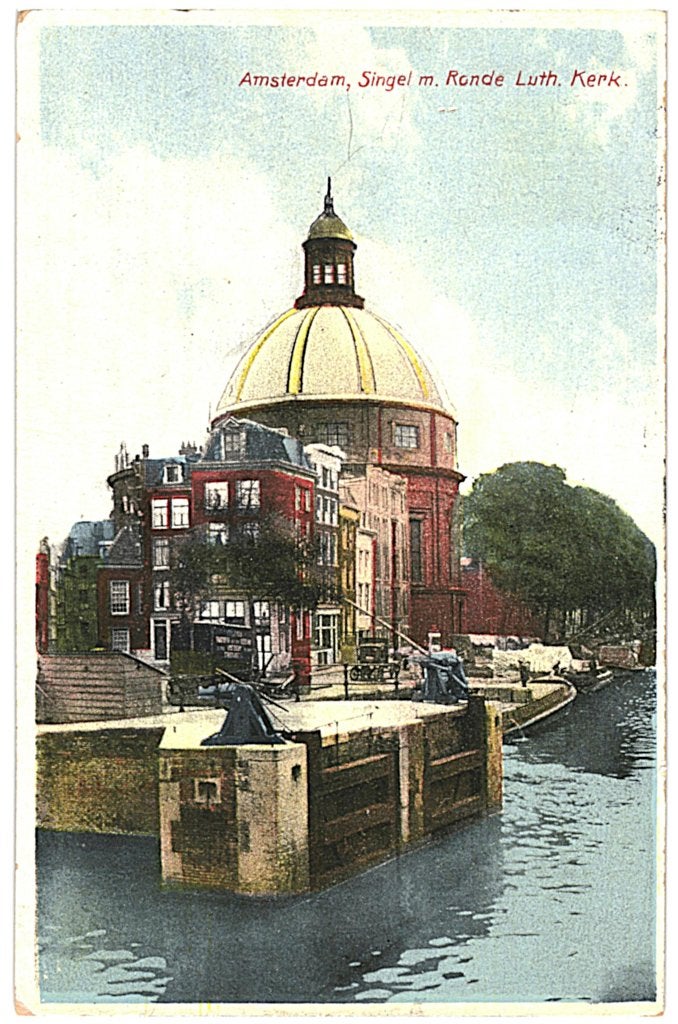 700454 Amsterdam Singel Luth Kerk 1936 Gelopen met zegel, Verzamelen, Ophalen of Verzenden, 1920 tot 1940, Gelopen, Noord-Holland