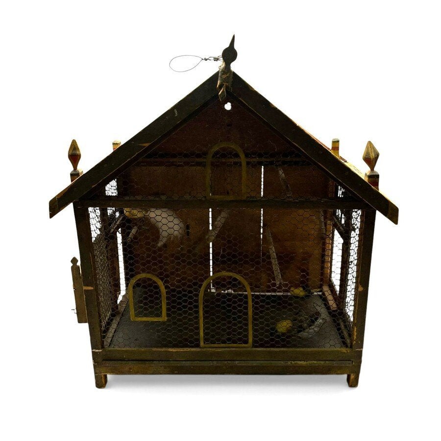 Antieke houten vogelkooi, Ophalen of Verzenden