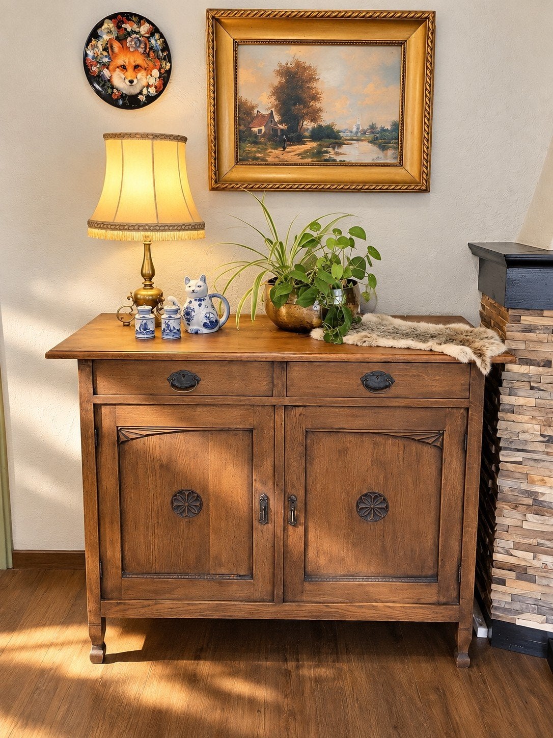 Art Deco eiken kast commode antiek, Ophalen, Eikenhout, Zo goed als nieuw, Amsterdamse school vintage brocante Art Deco antiek