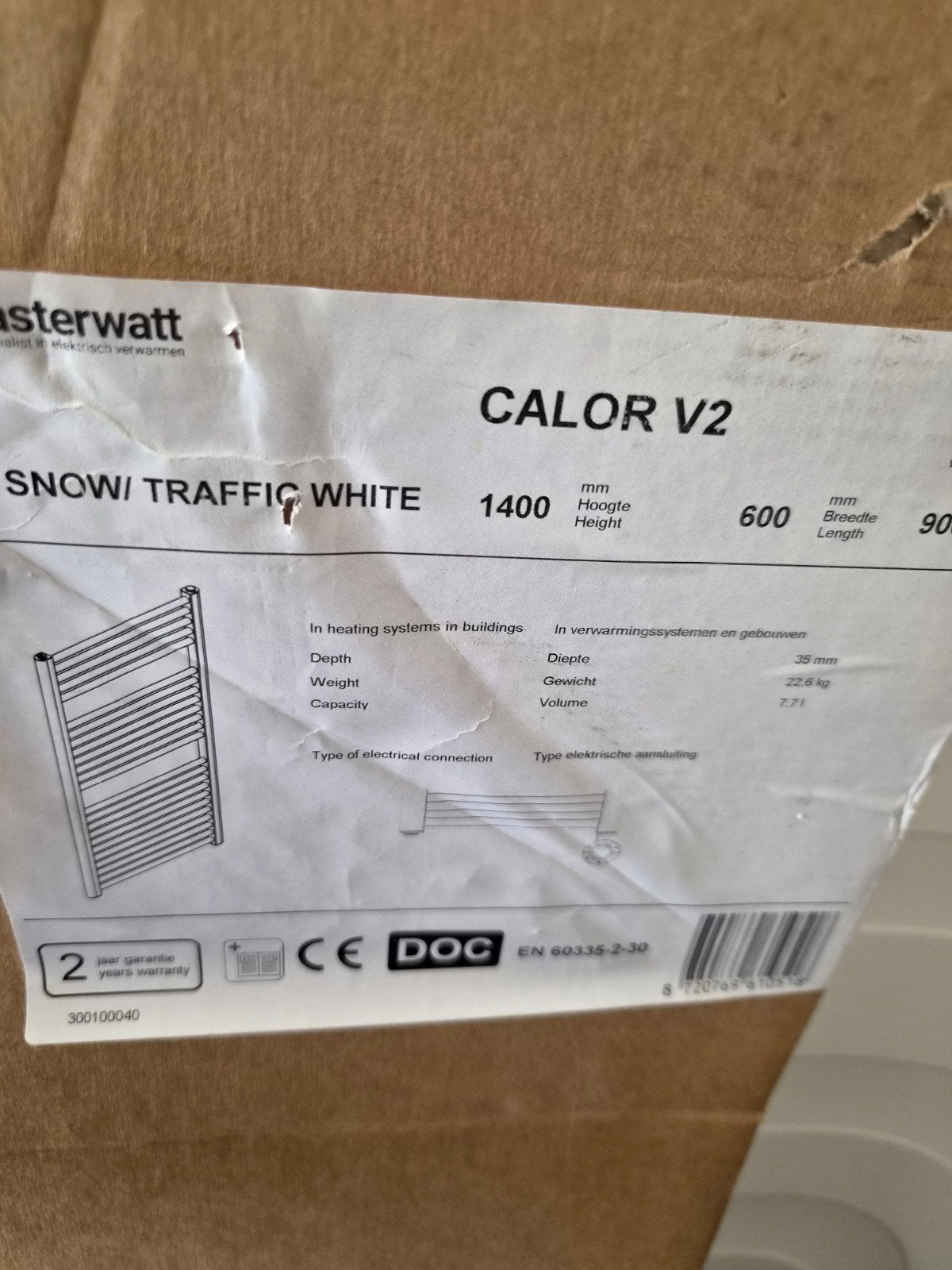 Masterwatt Calor V2 Elektrische Handdoekrekradiator Wit, Radiator, Nieuw, Ophalen of Verzenden, 60 tot 150 cm
