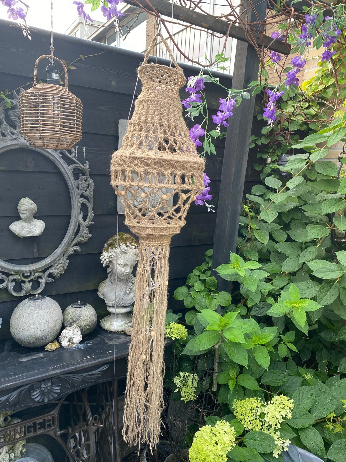 Stoere jute kroonluchter gehaakte lampion solar licht, Ophalen, Nieuw