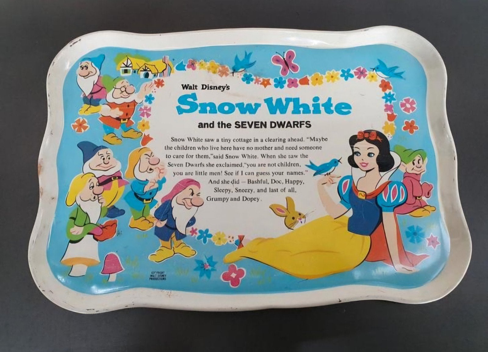 Sneeuwwitje dienblad metaal J. Chein&co 1967, vintage, Ophalen of Verzenden, Sneeuwwitje of Doornroosje, Zo goed als nieuw, Servies