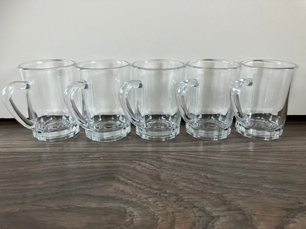 Set van 5 mini glazen mokken met oor, Ophalen of Verzenden, Gebruikt, Overige typen