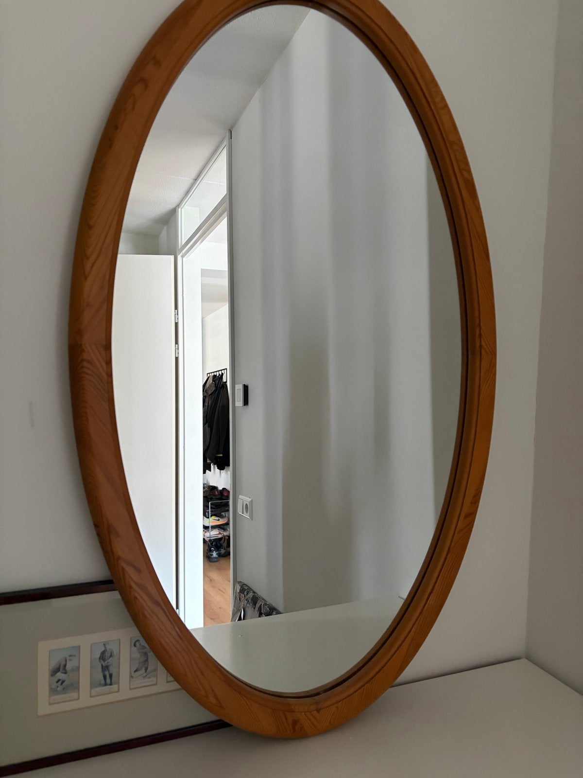 Mooie vintage ovale spiegel met houten lijst, Ophalen of Verzenden