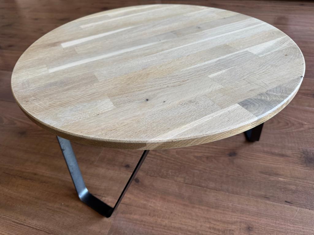 Heel stevige houten salontafel, Ophalen, Rond, 50 tot 100 cm, 50 tot 75 cm