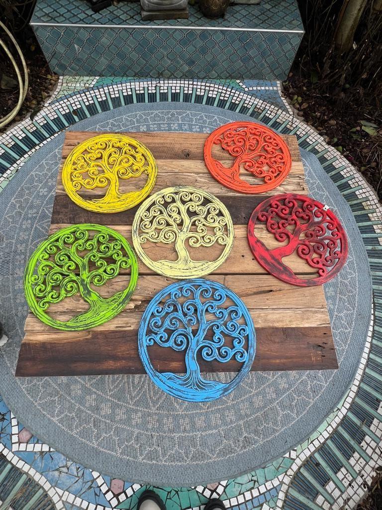 Levensboom houtsnijwerk voor aan muur uit bali indonesie, 30 cm, Boho, Hout, Meerkleurig
