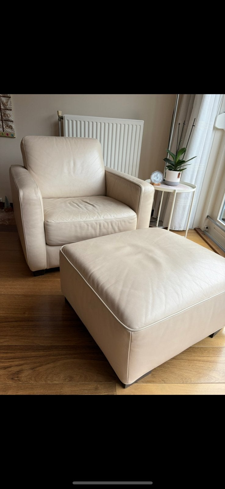 Natuzzi design fauteuil met poef, Ophalen, Eenpersoons, 75 tot 100 cm, Zo goed als nieuw