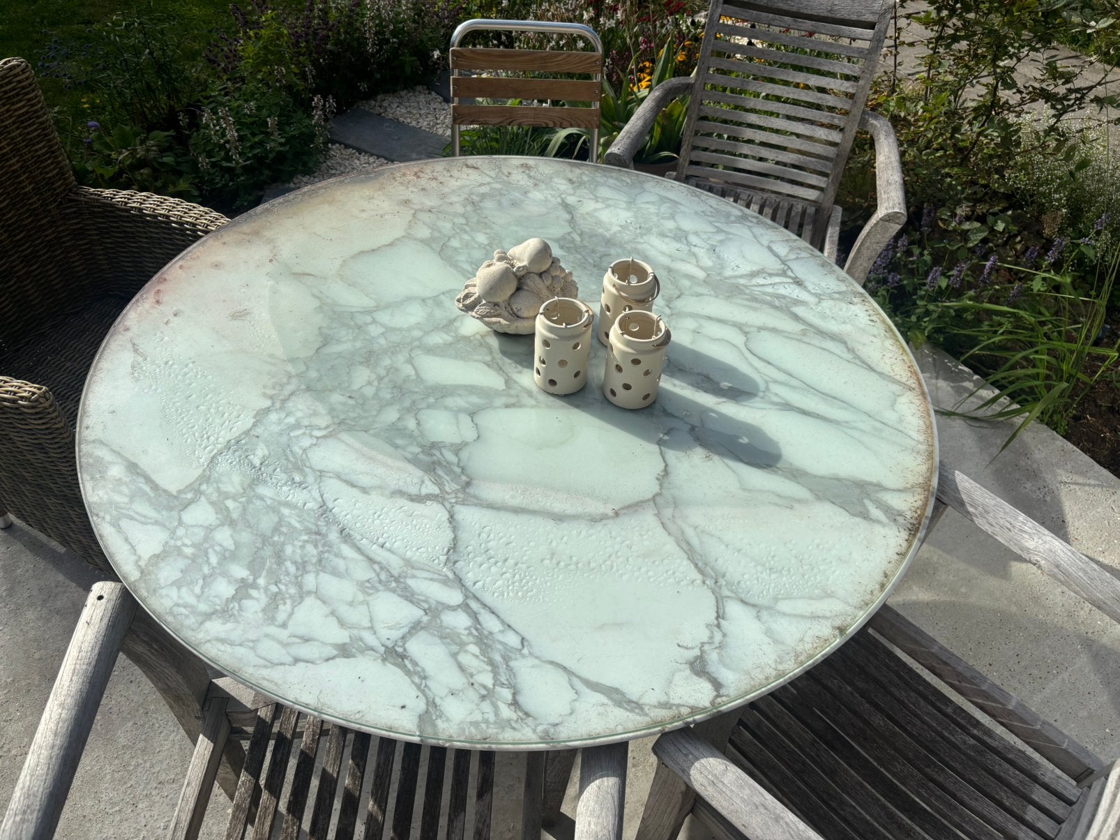 Grote ronde glazen plaat 128cm doorsnede, Tuin en Terras, Ophalen, Gebruikt, Rond, Overige materialen