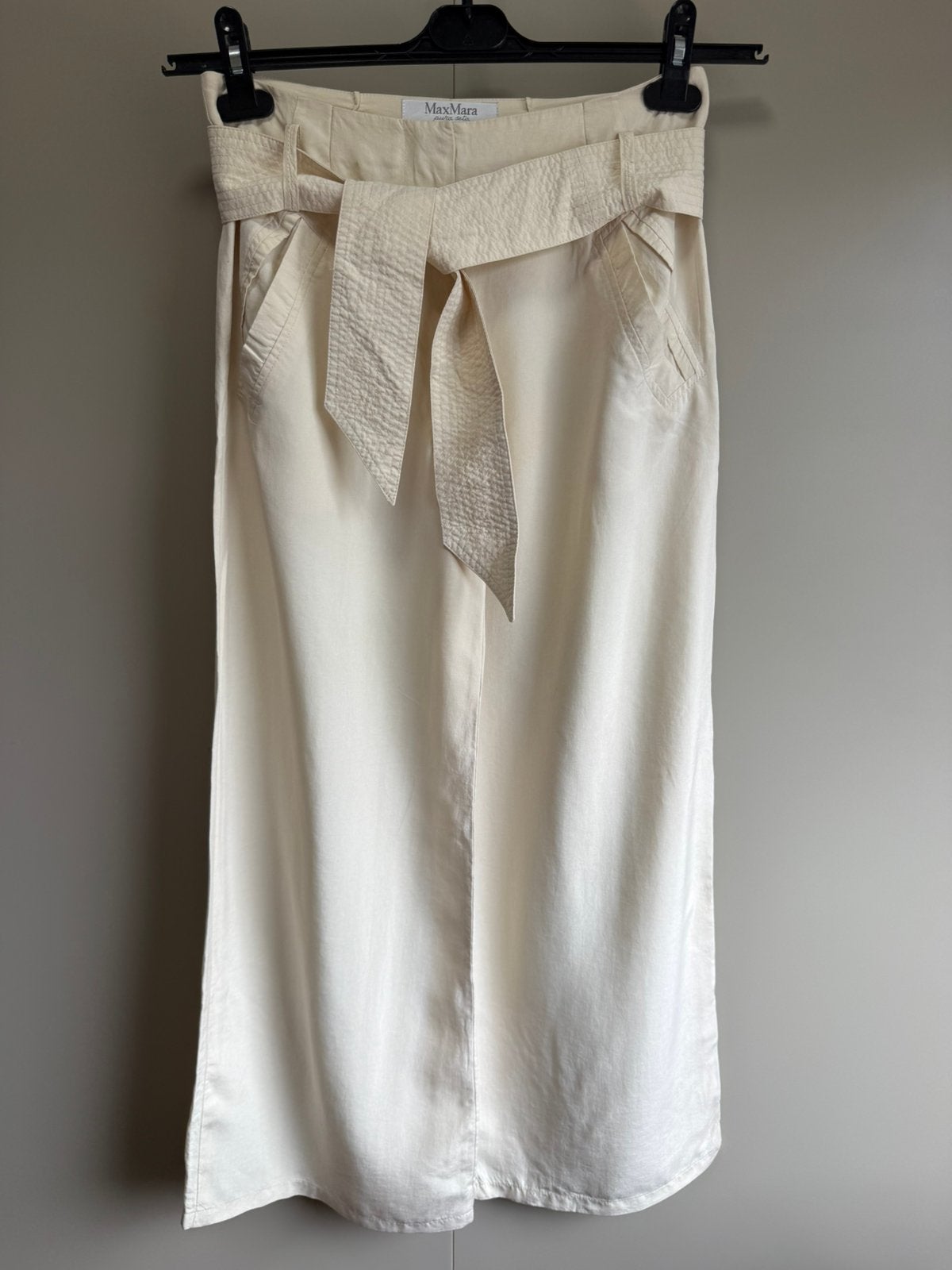 Max Mara crème 100% zijde wijde pantalon / maat 36, Beige, Ophalen of Verzenden, Zo goed als nieuw, Maat 36 (S)