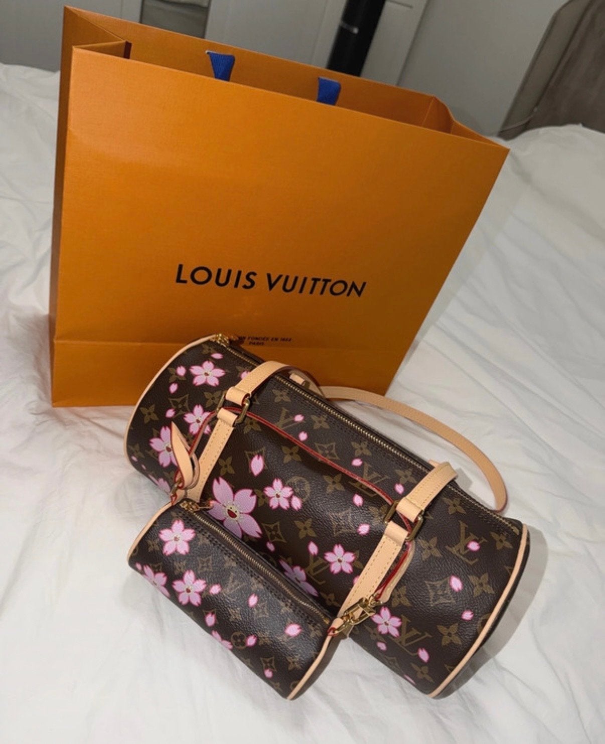 Louis Vuitton Papillon Murakami Cherry Blossom Handtas, Ophalen of Verzenden, Zo goed als nieuw, Bruin, Handtas