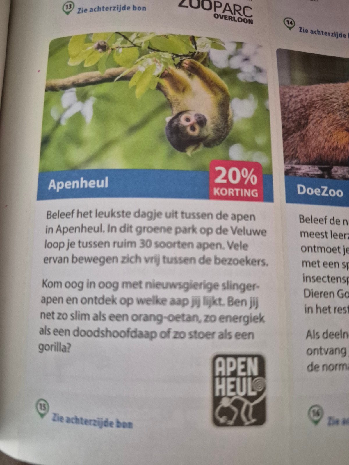 apenheul 20% korting, Tickets en Kaartjes, Eén persoon, Kortingskaart