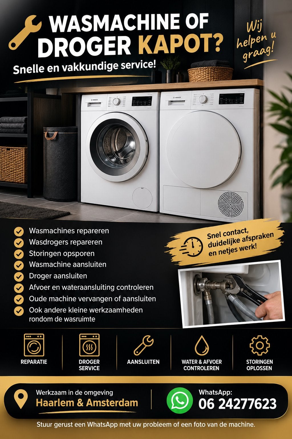 Wasmachine of Droger Kapot? Wij Repareren Het!, Witgoed en Apparatuur, Ophalen, Zo goed als nieuw, 85 tot 90 cm