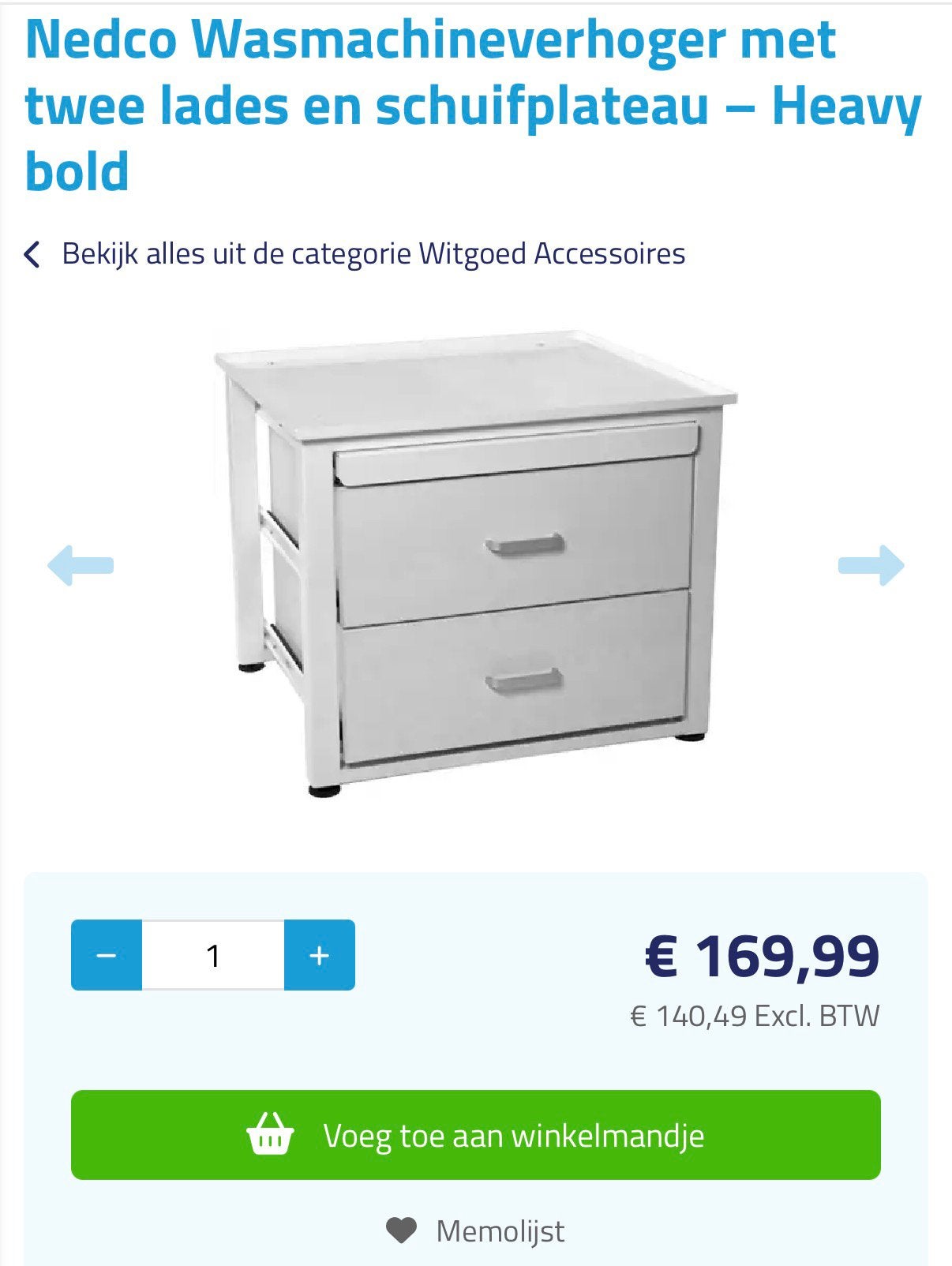 Nedco wasmachine verhoger met twee lades, Zo goed als nieuw, Minder dan 100 cm, 25 tot 50 cm, 50 tot 100 cm