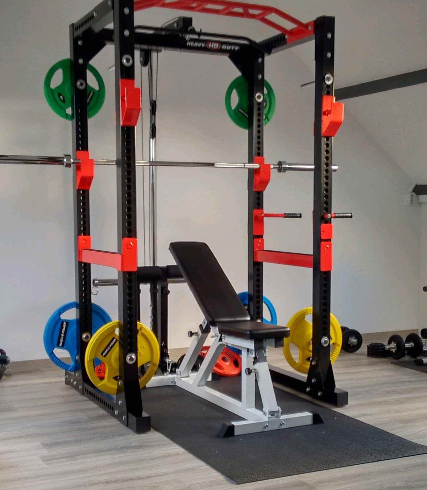 Heavy Duty Power Rack met Lat (en Low) Pulley en gewichten, Ophalen, Zo goed als nieuw
