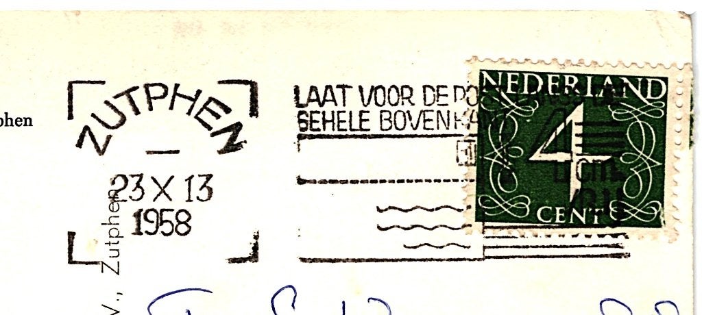 984416	Zutphen	1958 's Gravenhof Reclame Spruco ijsbekers, Ophalen of Verzenden, 1940 tot 1960, Gelopen, Gelderland
