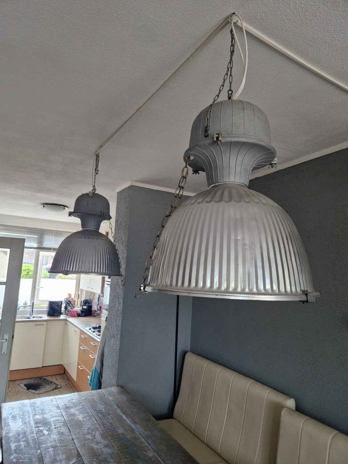 Grote Industriële Hanglamp - Vintage Fabriekslamp, Huis en Inrichting, Lampen | Hanglampen, Ophalen, Gebruikt, E27 (groot), Metaal