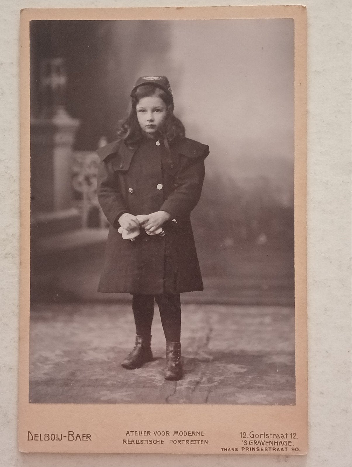 Antieke foto van Marietje Rietberg, Atelier Delboij-Baer, Ophalen of Verzenden, Voor 1940, Gebruikt, Overige onderwerpen