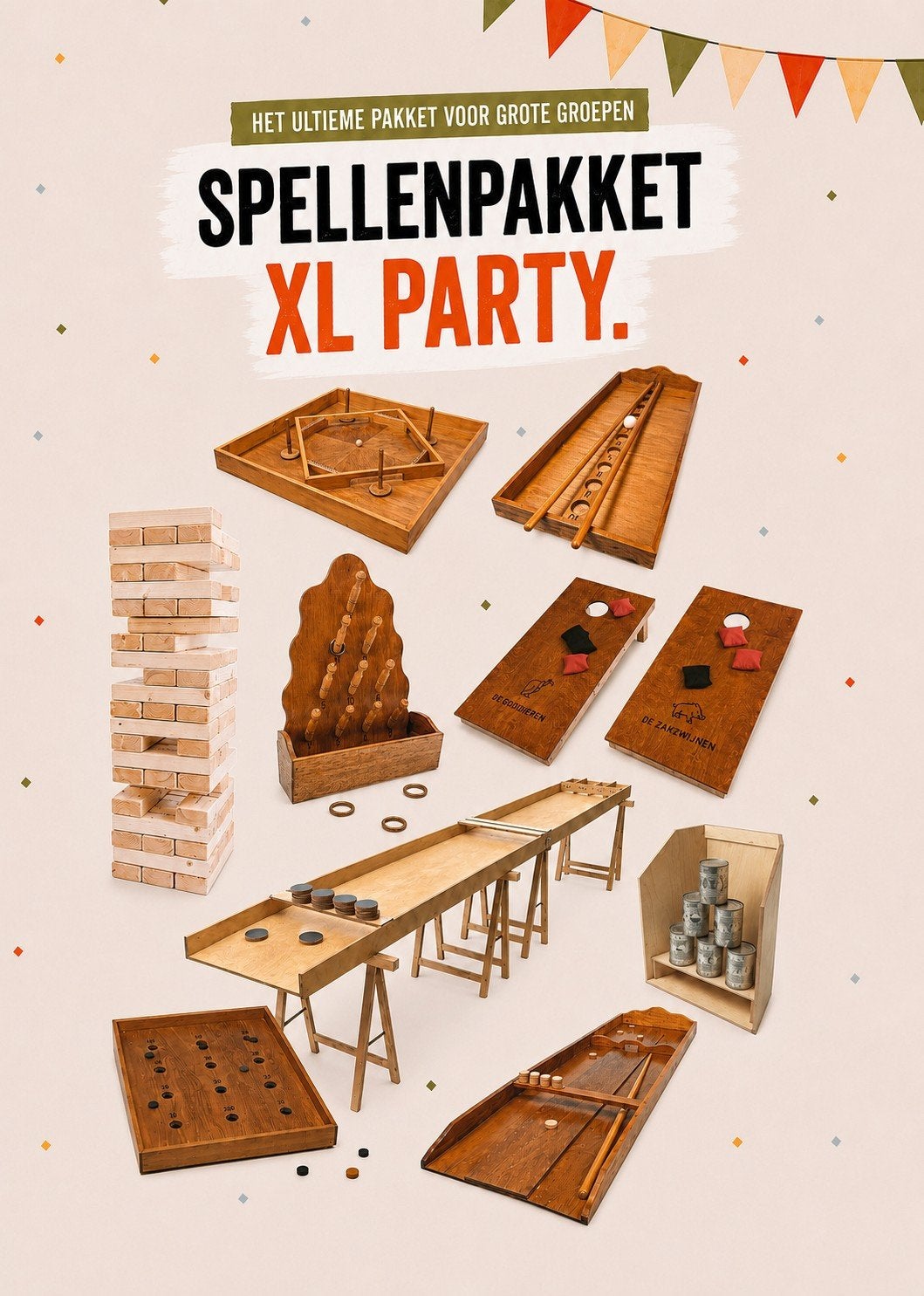 Spellenpakket XL Party - Oud Hollandse Spellen verhuur, Ophalen of Verzenden, Overige