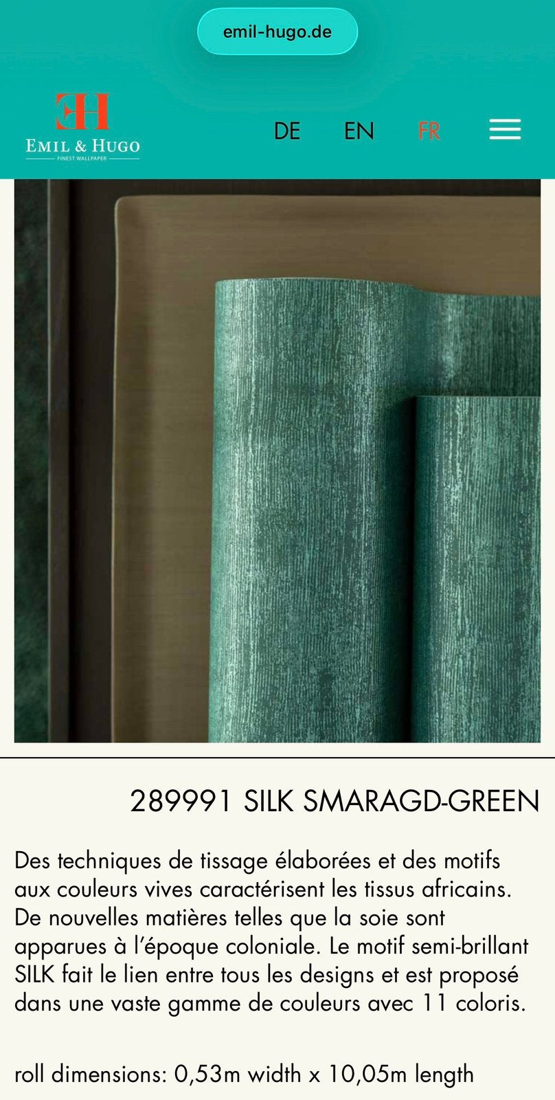 1 rol luxe behang Emil & Hugo 289991 groen, Ophalen of Verzenden, Vinylbehang, 5 tot 10 m², Groen