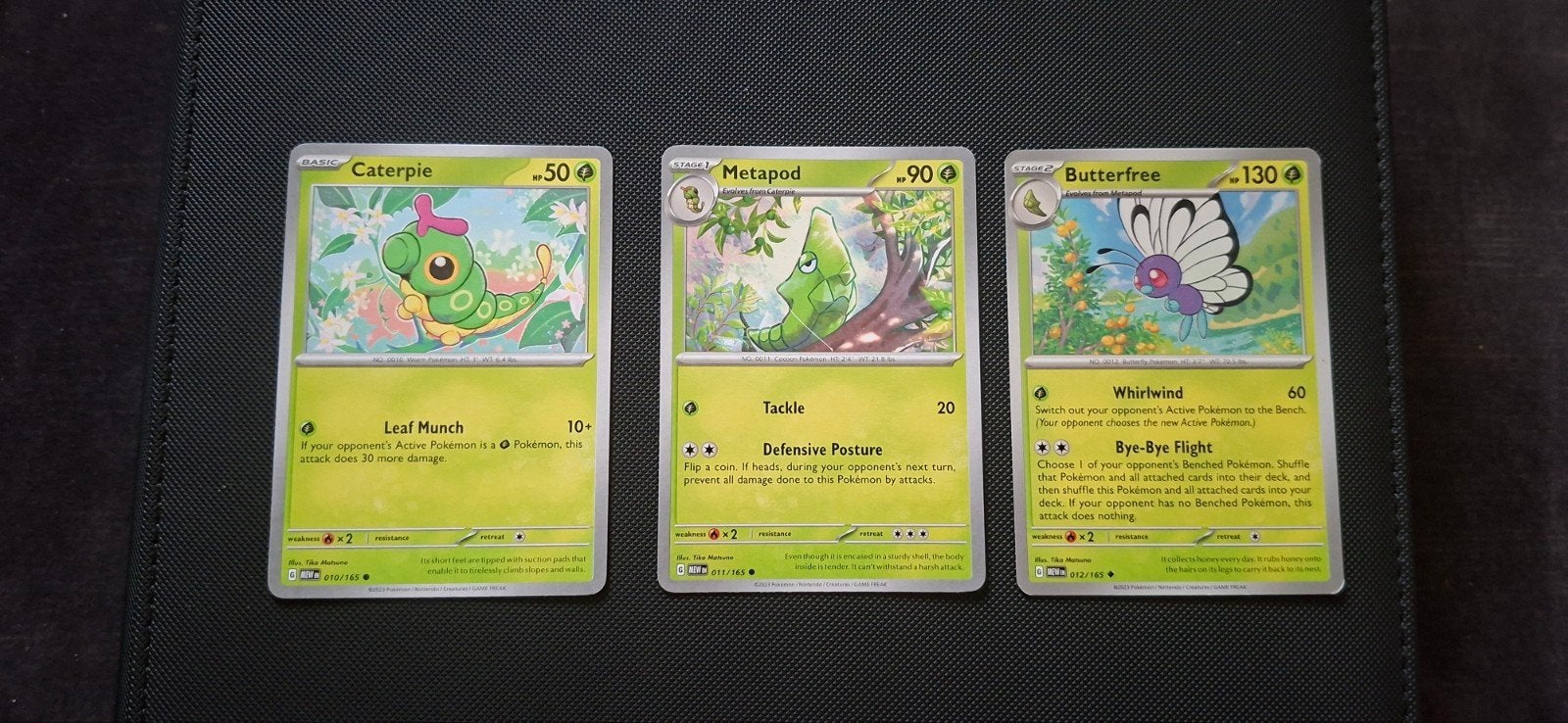 Caterpie, Metapod, Butterfree evolutielijn (common), Ophalen of Verzenden, Zo goed als nieuw, Meerdere kaarten