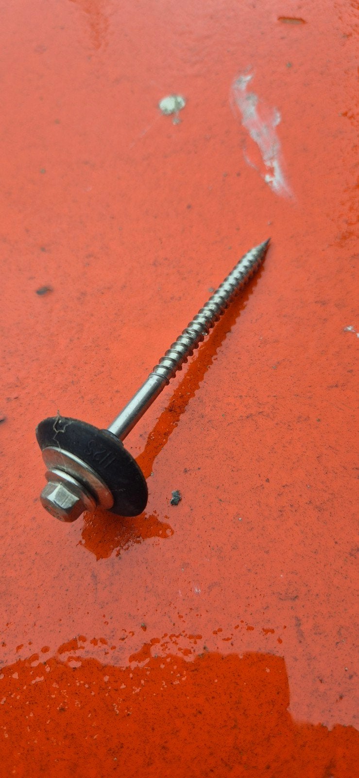 RVS Schroef met afdichtring - 12 cm lang, 100 tot 250 mm, Schroeven, Ophalen of Verzenden, Zo goed als nieuw