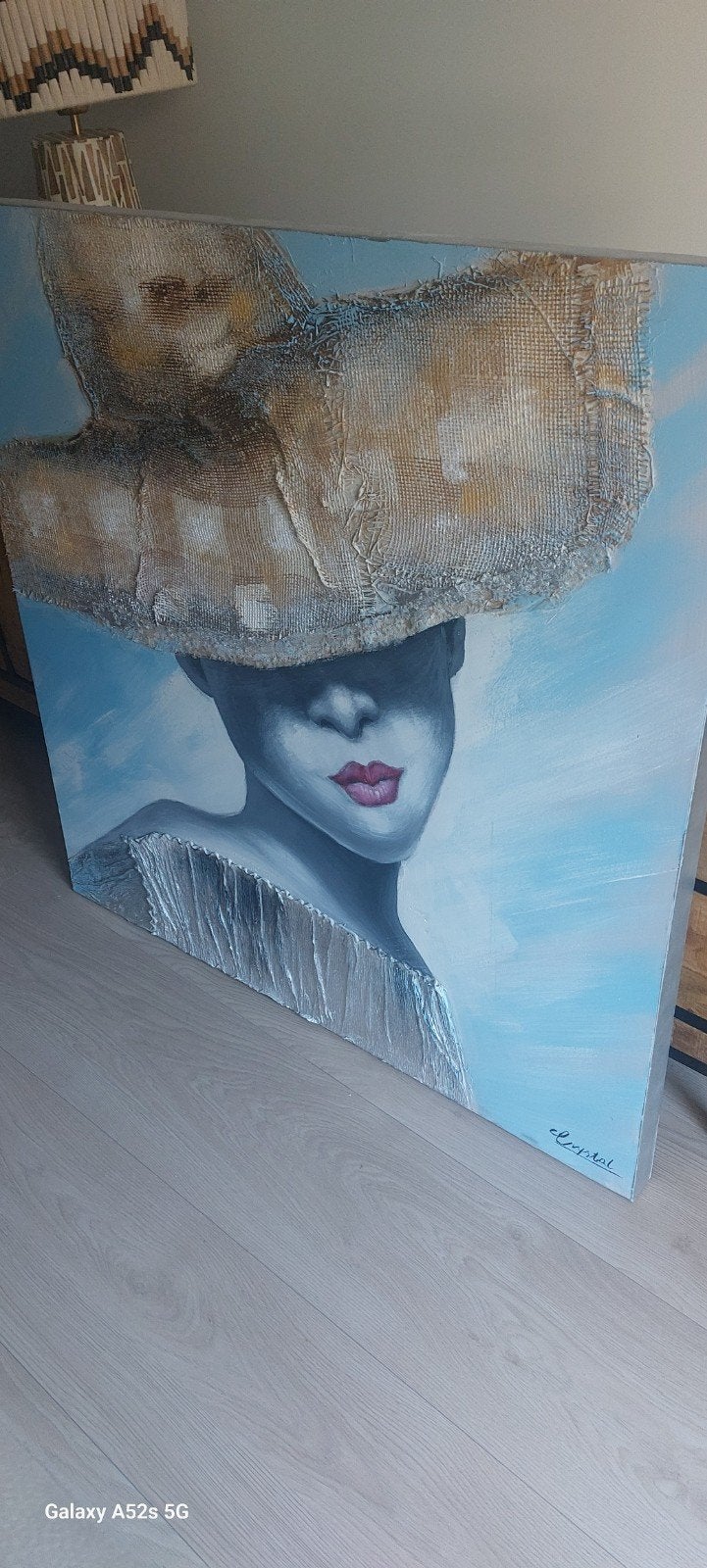 Groot Schilderij Vrouw met Hoed - Frisse Kleuren (120x120cm), Ophalen, Acrylverf, Handgeschilderd, Portret