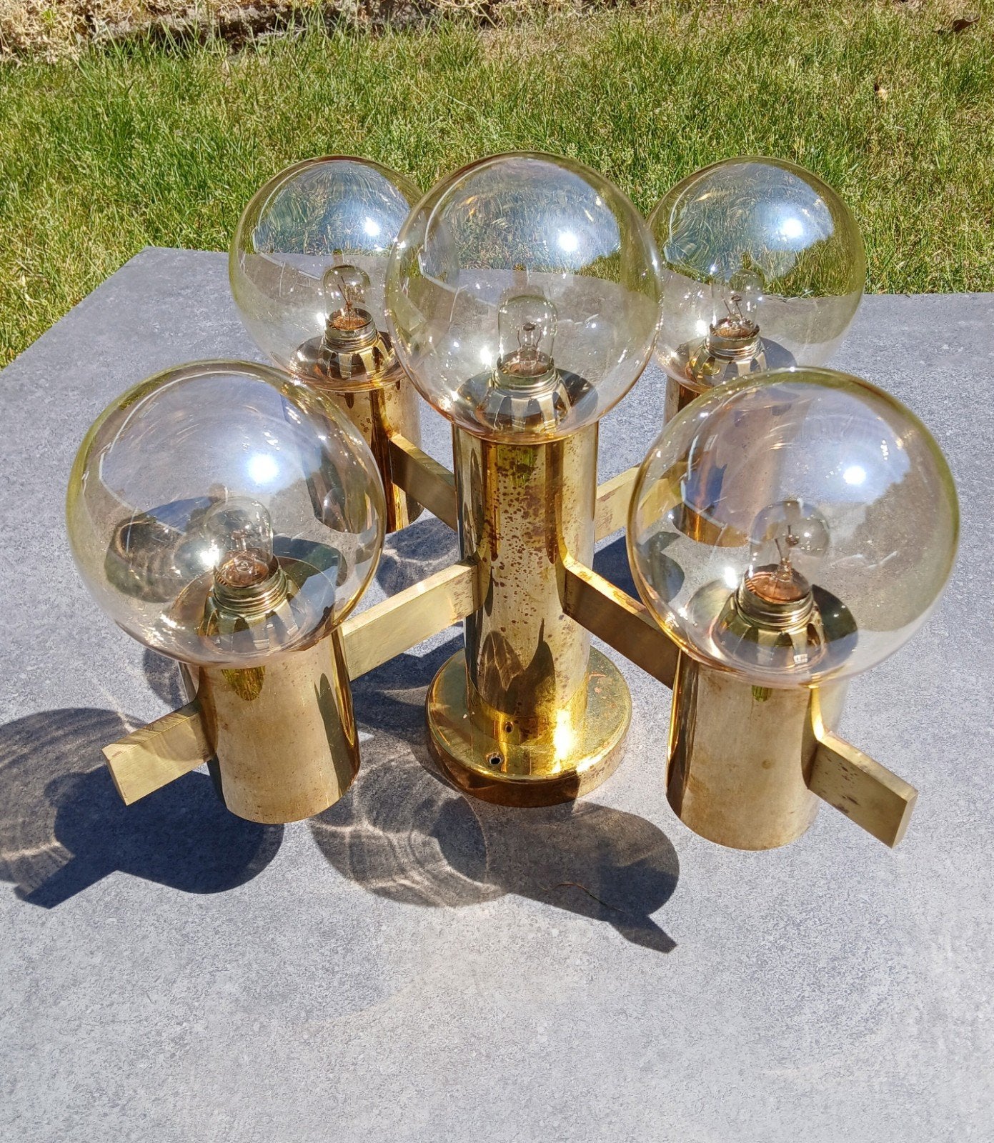 Vintage design Hans A. Jakobsson 2158/5 messing plafond lamp, Huis en Inrichting, Ophalen, Gebruikt, Glas, Nvt