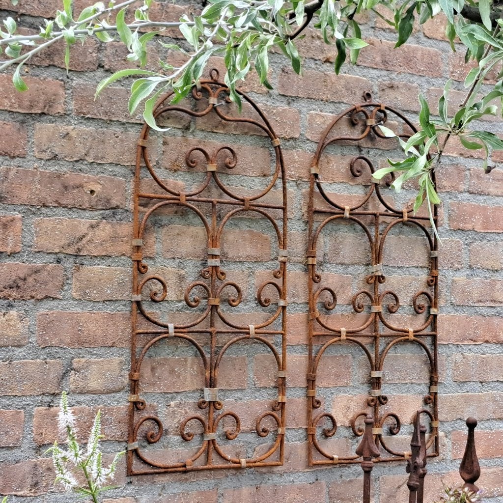 1x Brocante metalen ornament wanddecoratie 61x30cm *Etage3*, Gebruikt, ., Ophalen of Verzenden, .
