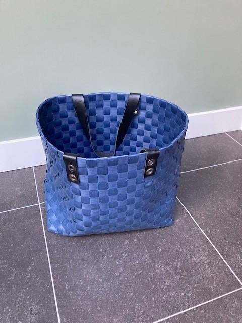 Blauwe Plastic/ Rieten Strandtas of Boodschappentas, Ophalen, Nieuw, Blauw, Shopper