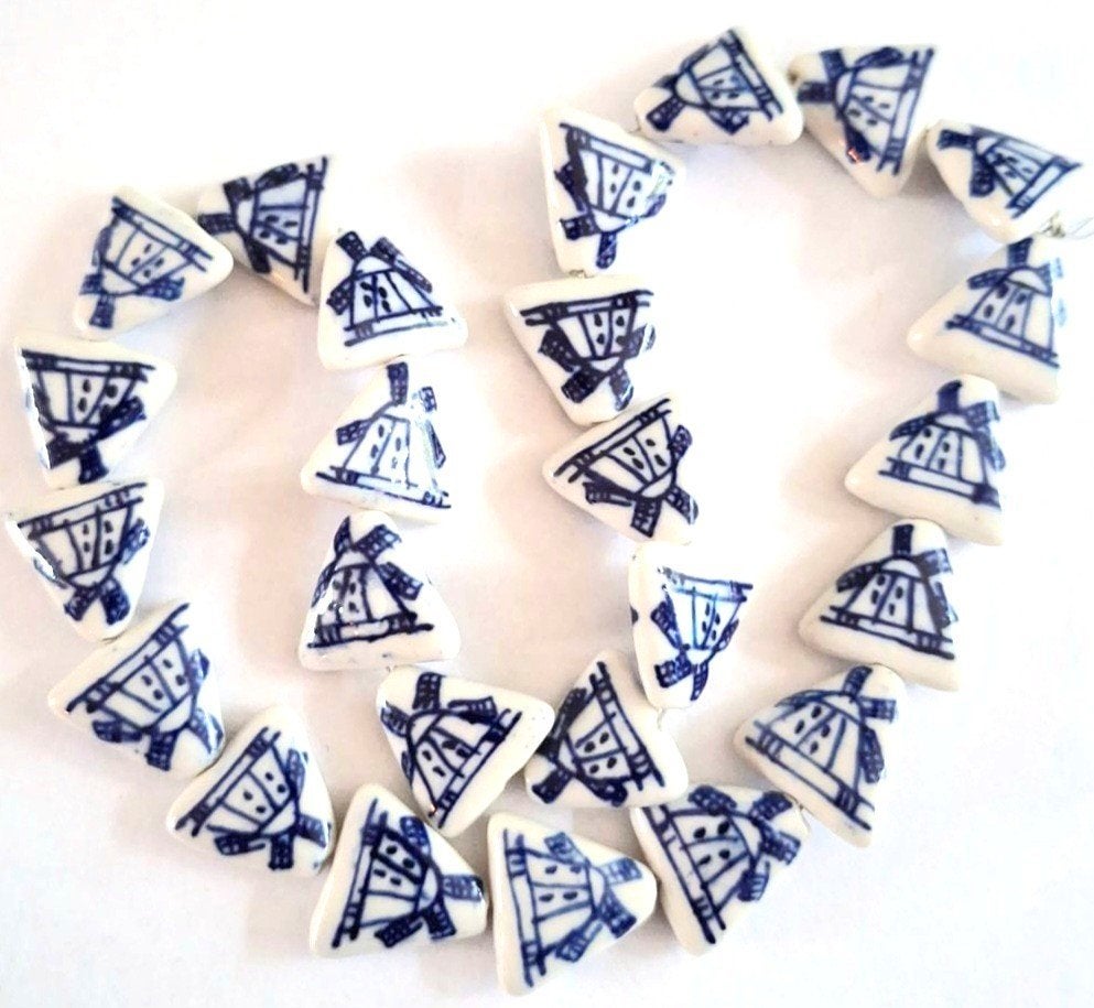 Streng porceleinen Delfts blauwe molen kralen 16 mm, Verzenden, Nieuw, Hanger
