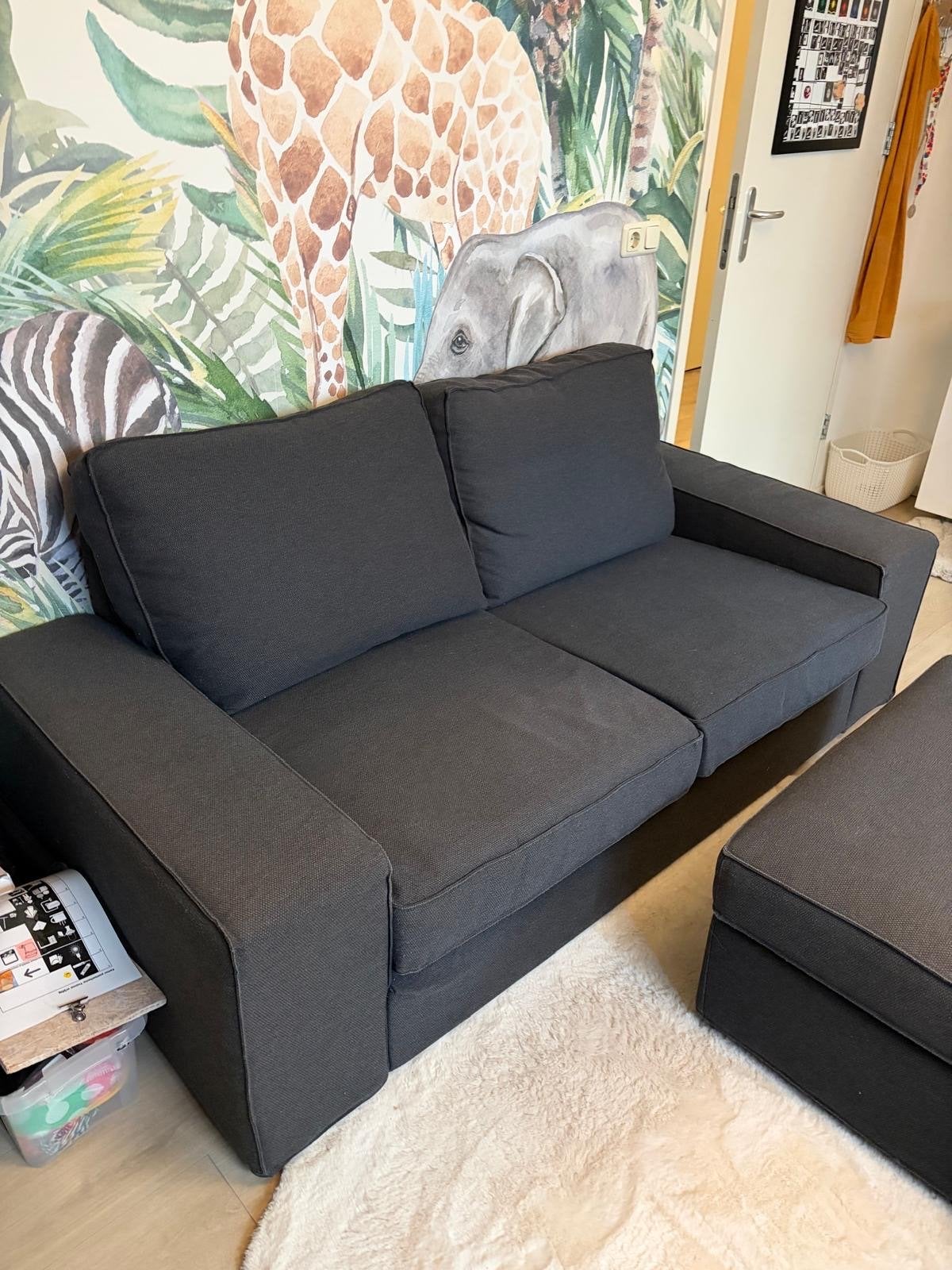 Ikea 2-zits bankje met poef - Donkergrijs, Ophalen, Gebruikt, 150 tot 200 cm, Tweepersoons