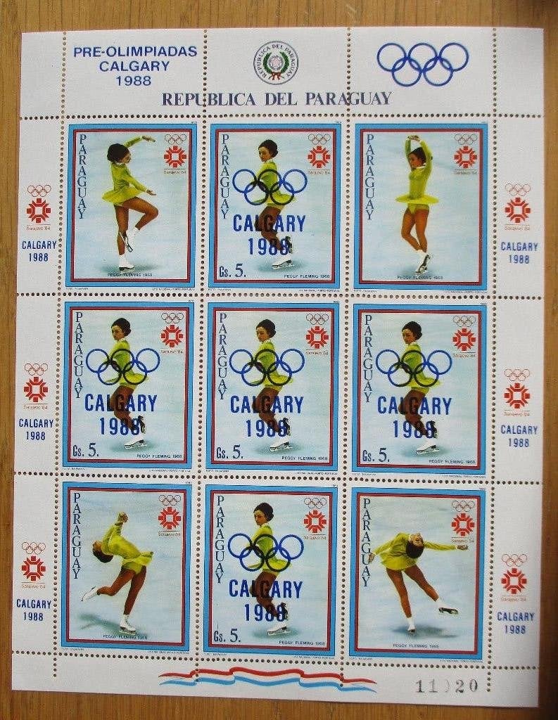 Paraguay, velletje Pre Olympics 1988, Kunstschaatsen, Postzegels en Munten, Postzegels | Thematische zegels, Ophalen of Verzenden