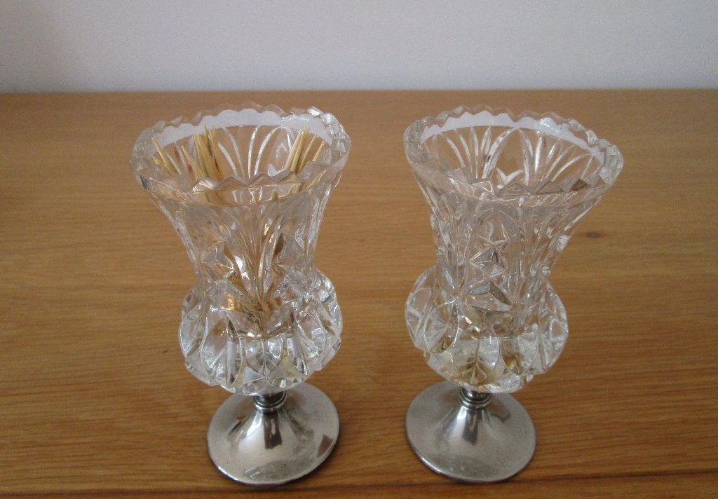 vintage glass tootpick / geslepen siervaasje helder glas, Ophalen of Verzenden