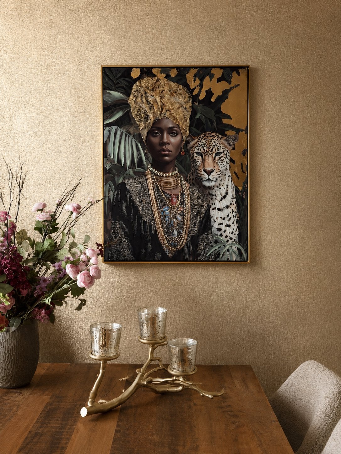 Schilderij Vrouw met Luipaard - 100x75 cm - Nieuw, Antiek en Kunst, Kunst | Schilderijen | Modern, Ophalen