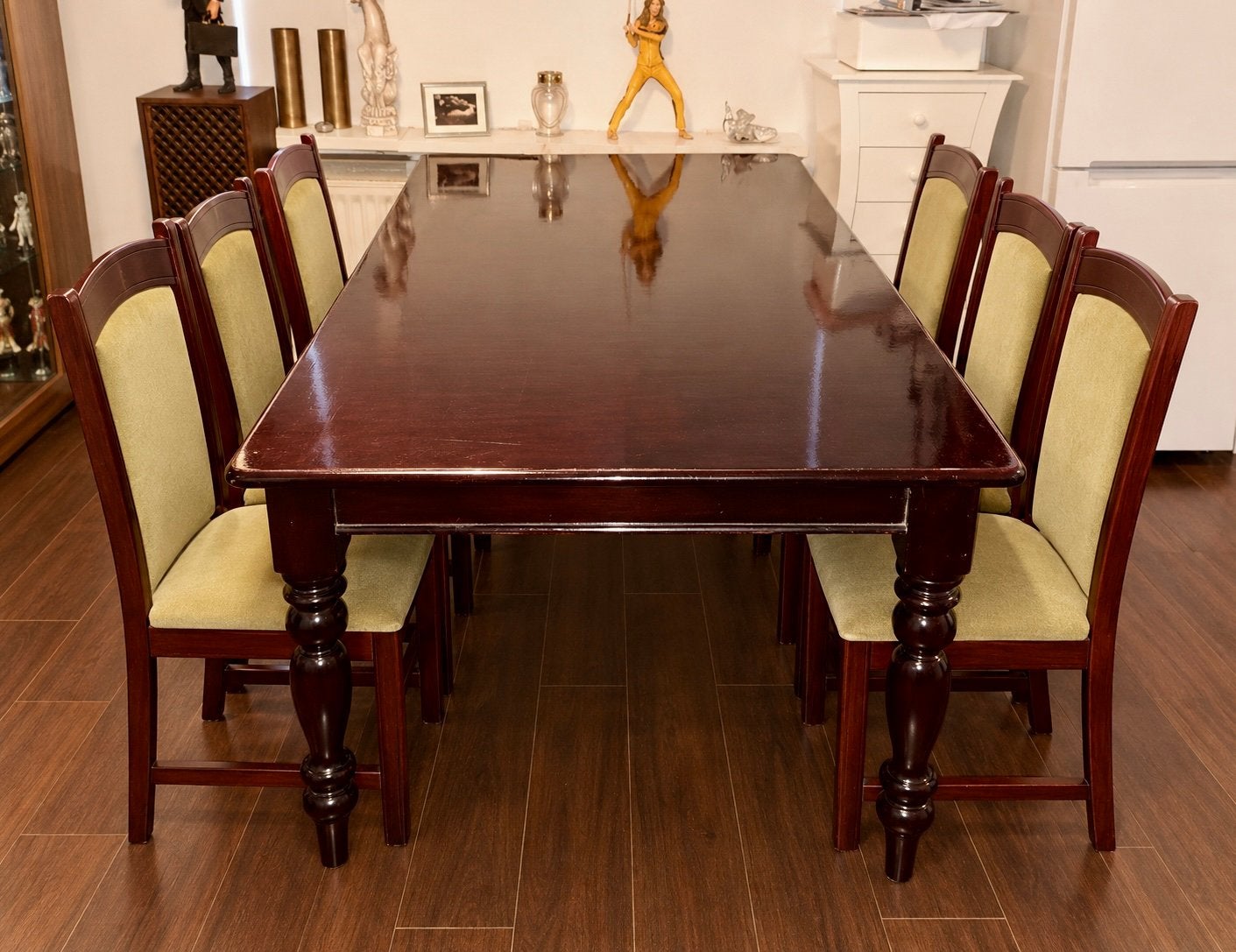 Prachtig set tafel + 6 antieke mahonie eetkamer stoelen., Ophalen of Verzenden