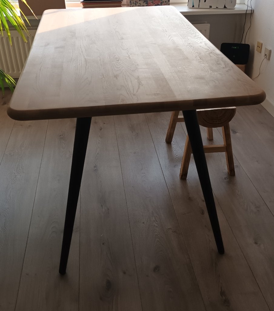 Mooie en stijlvolle eetkamertafel eikenhout, Ophalen, Eikenhout, 200 cm of meer, 50 tot 100 cm