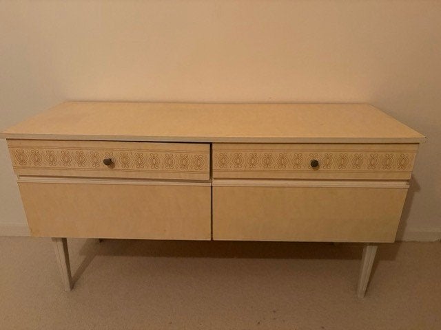 Vintage slaapkamer dressoir met spiegel en nachtkastje, Huis en Inrichting, Ophalen, Overige materialen, Gebruikt, 55 tot 70 cm