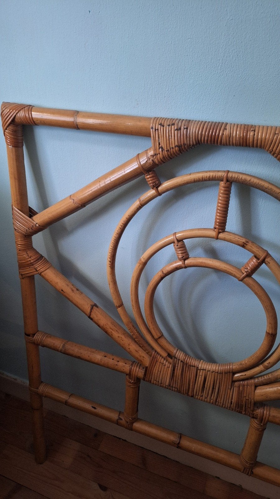 Vintage Bamboe Hoofdbord - 95x110 cm, Ophalen, Overige materialen, Gebruikt, Eenpersoons
