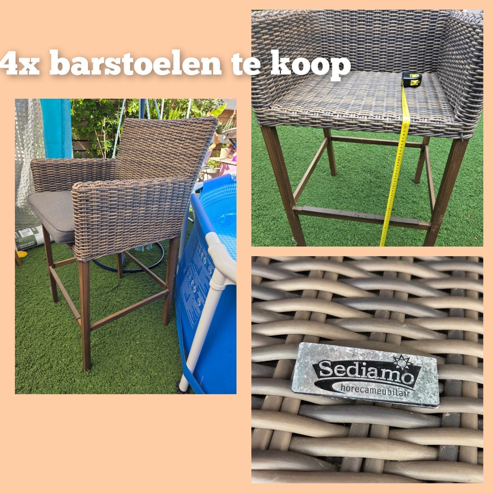 4x Sediamo Horecameubilair barstoelen - zo goed als nieuw, Ophalen, Kunststof, 60 tot 90 cm, Zo goed als nieuw