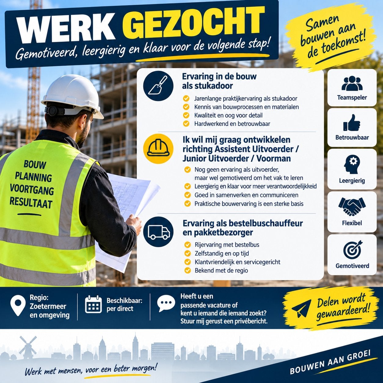 WERK GEZOCHT – ZOETERMEER EN OMGEVING, 33 - 40 uur, Overige vormen