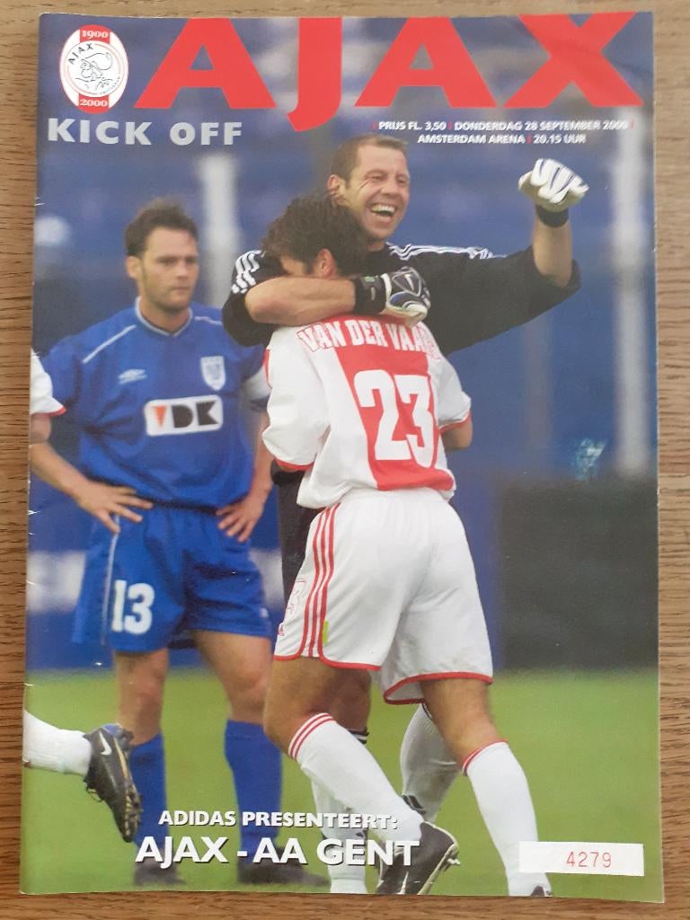 Programma Ajax - AA Gent Uefa Cup seizoen 2000/2001., Ophalen of Verzenden, Zo goed als nieuw, Ajax, Overige typen