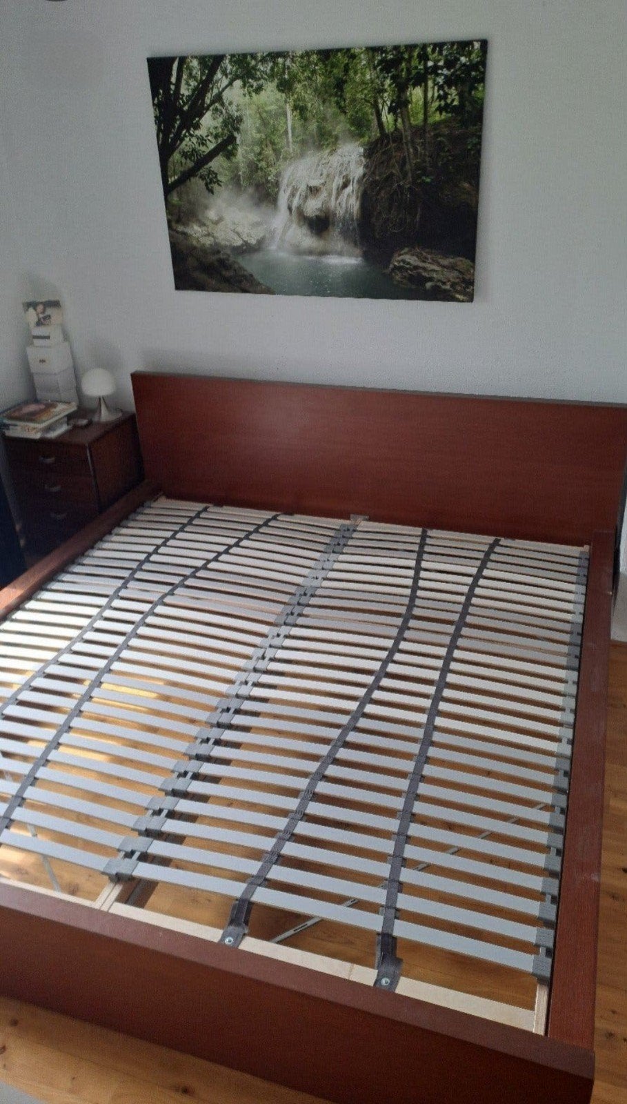 Malm tweepersoons bed 180 x 200, Huis en Inrichting, Slaapkamer | Bedden, Ophalen, Gebruikt, Bruin, Tweepersoons