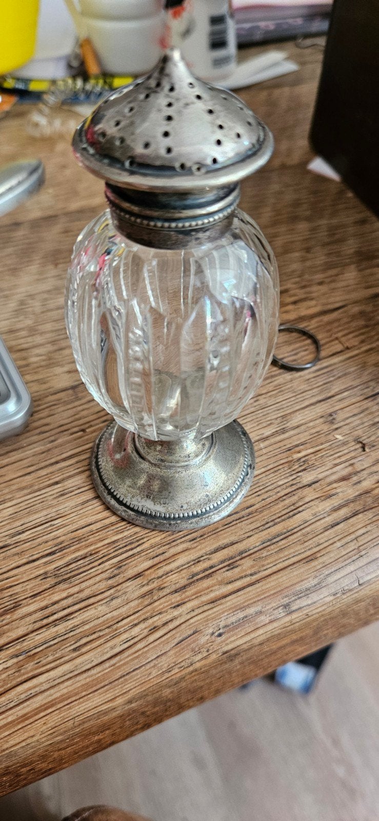 Antieke Kristallen Suikerstrooier / Zoutstrooier - zilver, Ophalen of Verzenden, Zilver