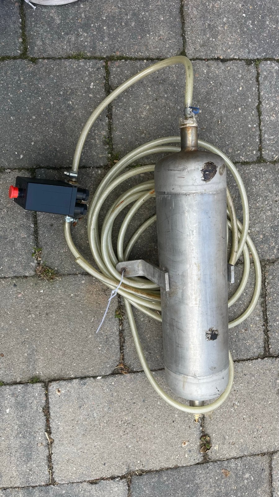 Metalen RVS drukvat met slang en ventiel, Ophalen of Verzenden, Gebruikt
